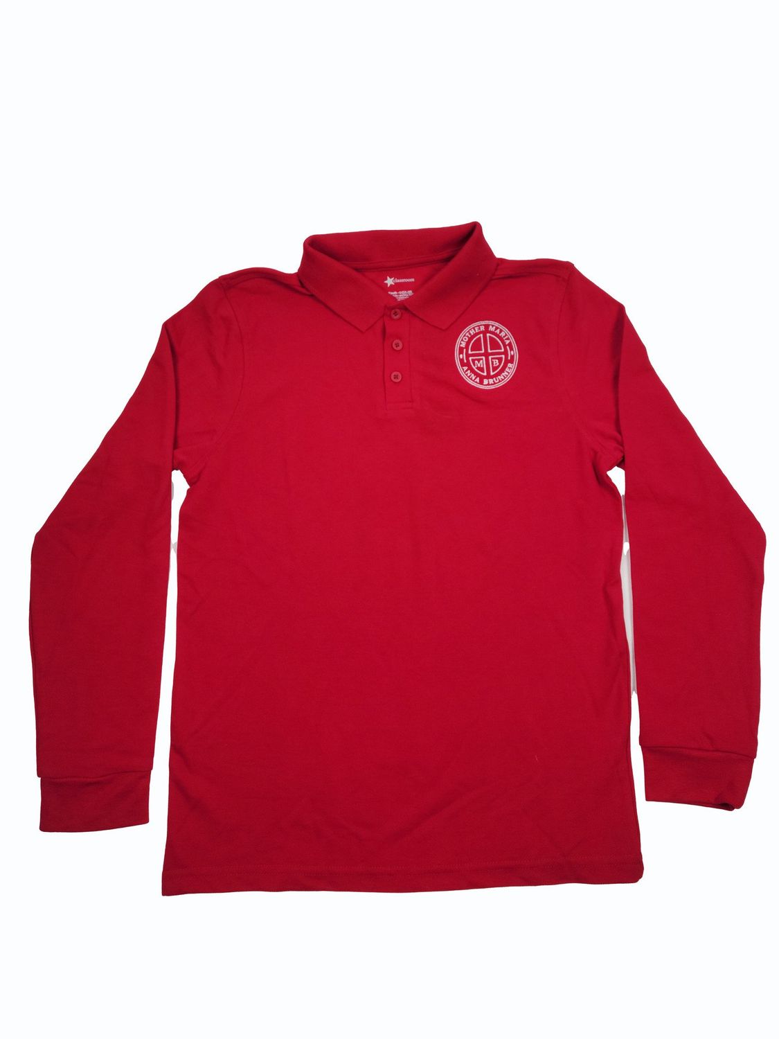 BRUNNER CATHOLIC PIQUE LS KNIT SHIRT, Color: RED, Size: Youth XS