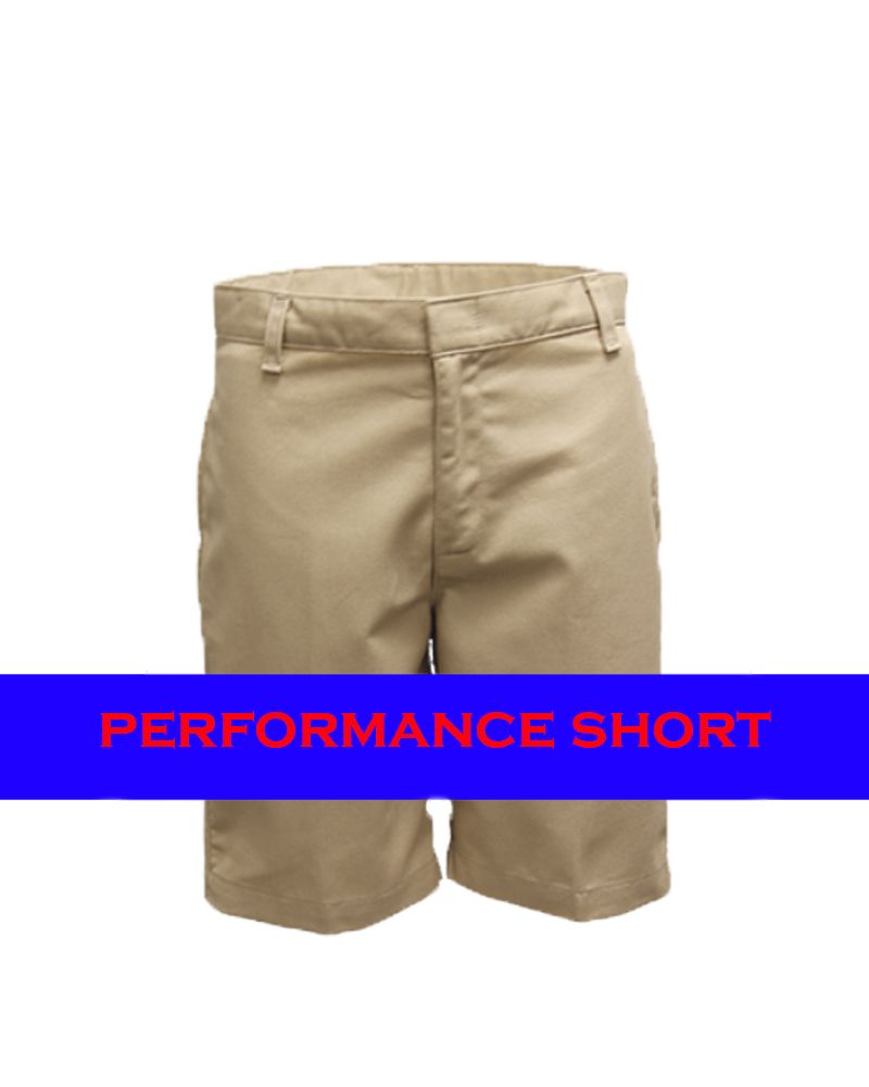 BOYS/MENS FLAT FRONT PERFORMANCE SHORTS KHAKI