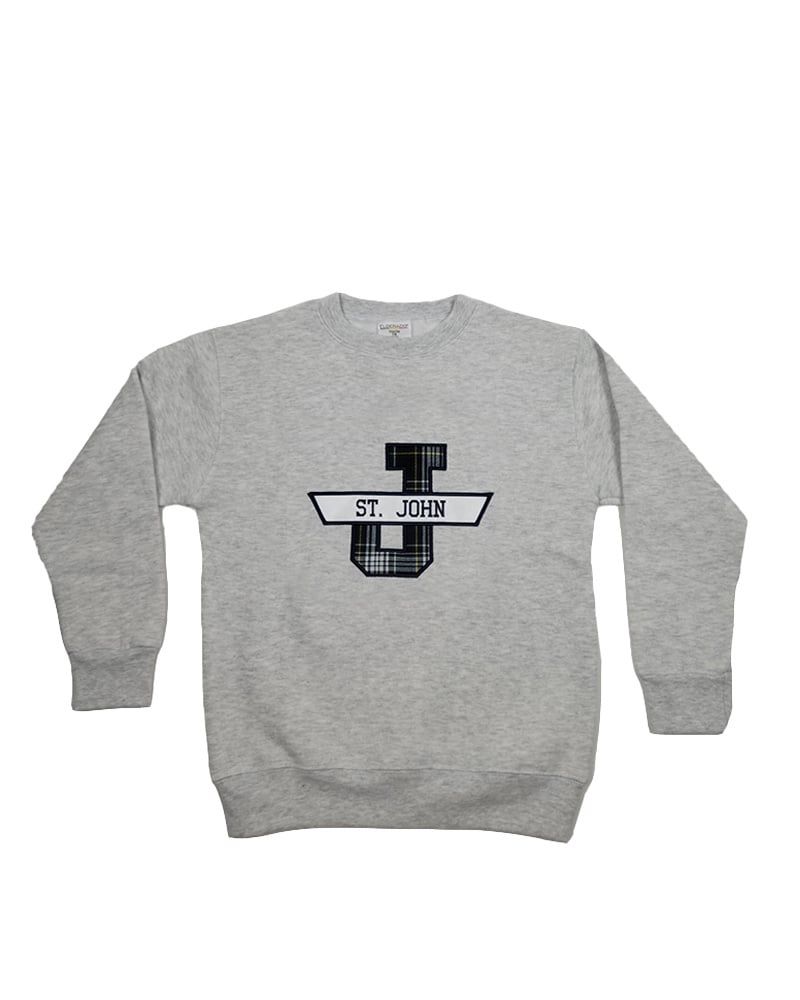 ST. JOHN  PLAID SWEATSHIRT, Color: ASH, Size: Youth XS