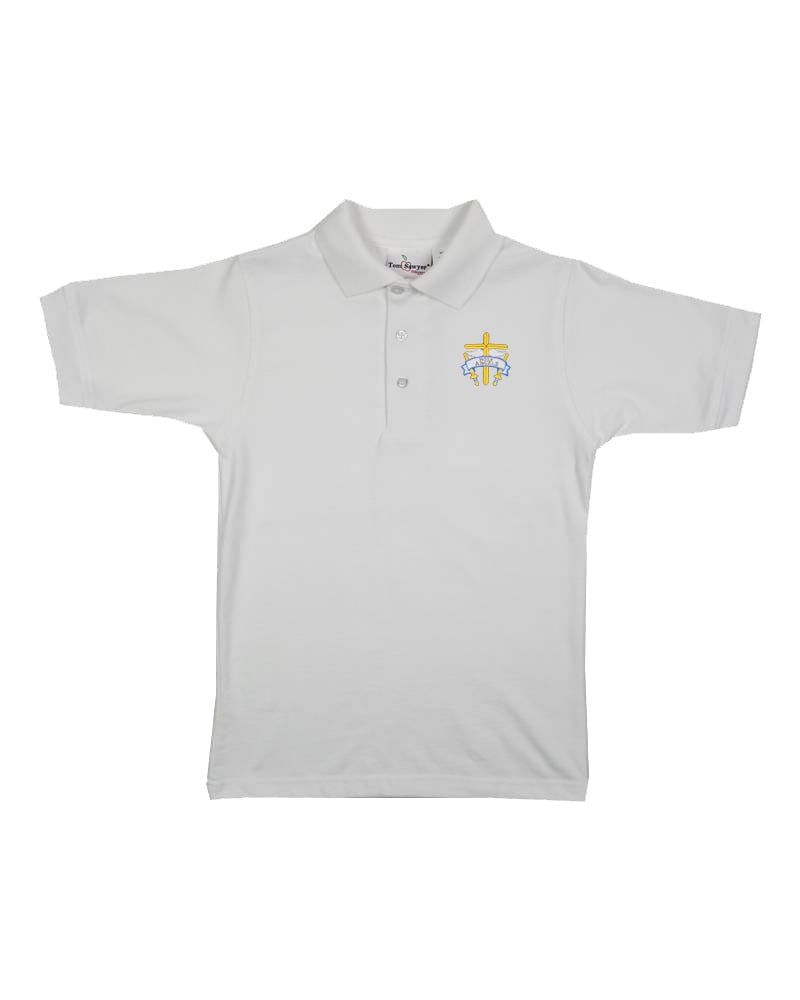 HOLY ANGELS SHORT SLEEVE KNIT SHIRT WHITE, Size: Youth XS