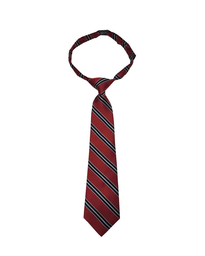 ST. GERTRUDE RED/BLACK/SILVER STRIPE READY MADE TIE 14in