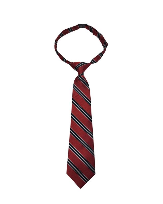 ST. GERTRUDE RED/BLACK/SILVER STRIPE READY MADE TIE 14in