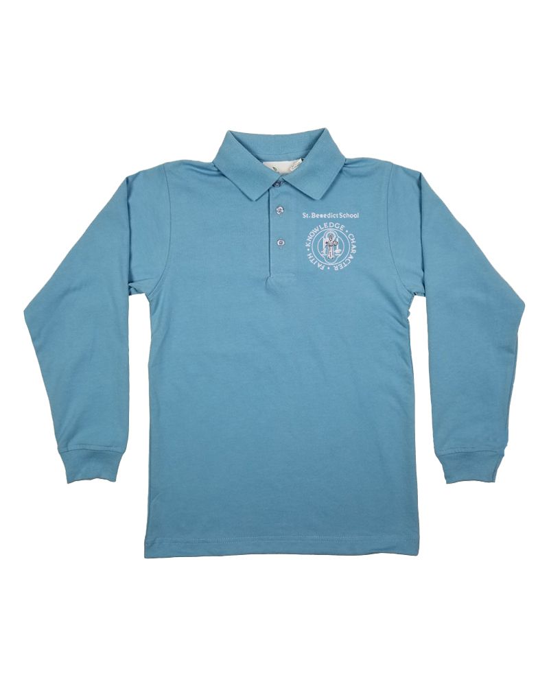 St. Benedict LS JERSEY POLO, Color: LT. BLUE, Size: YOUTH XS