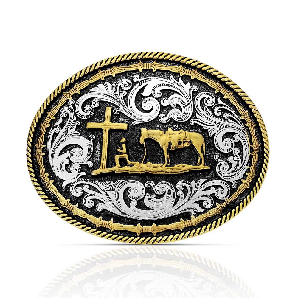Montana Silversmiths Two tone Rope &amp; Barbed Wire Classic Impressions Christian Cowboy Attitude Buckle