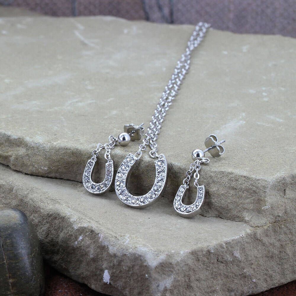 Montana Silversmiths Crystal Clear Lucky Horseshoe Jewelry Set