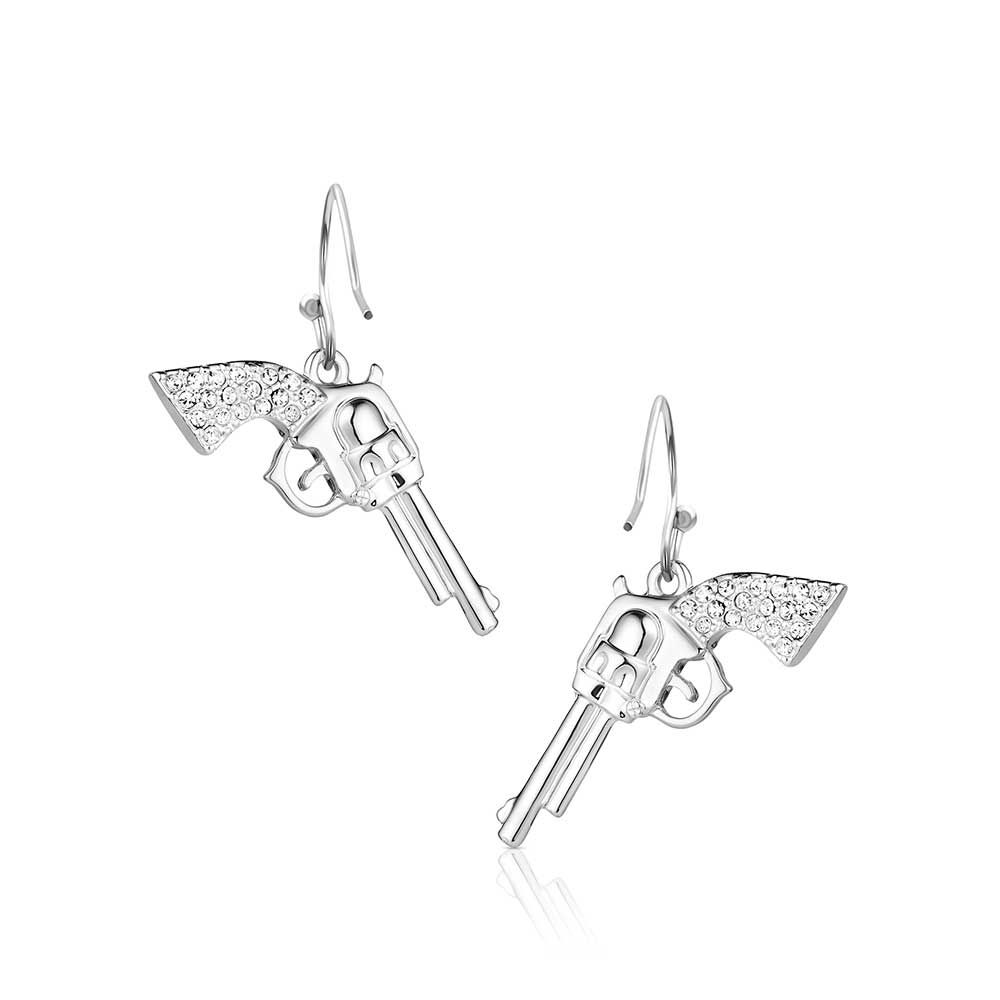Montana Silversmiths Cowgirl Pistols Rhinestone Handle Drop Earrings