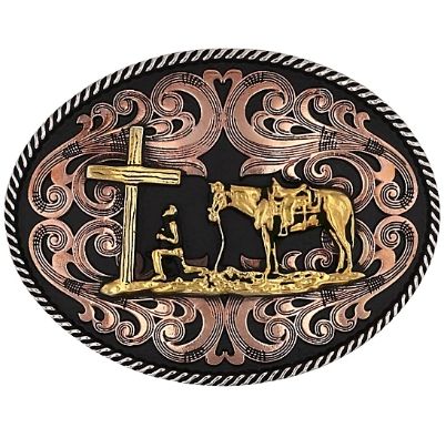 Montana Silversmiths Tri-tone Christian Cowboy Attitude Buckle