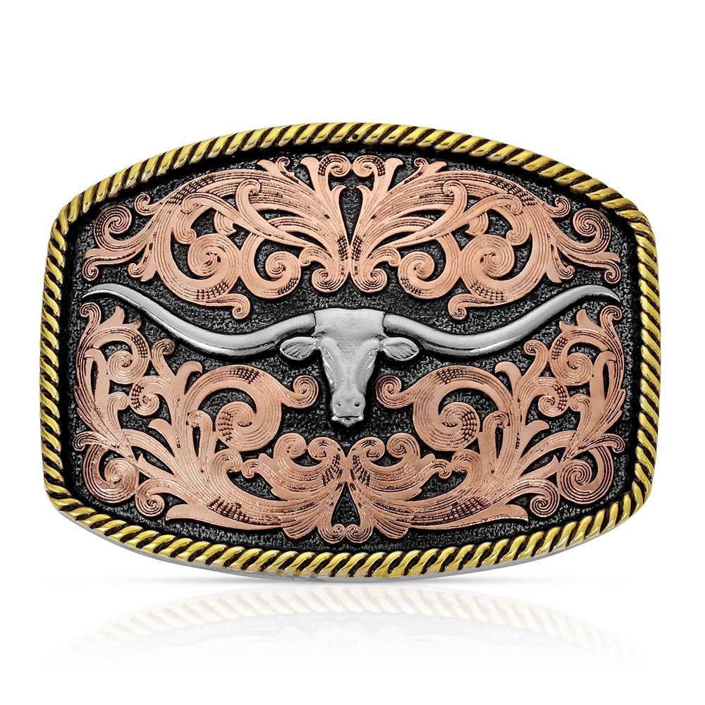 Montana Silversmiths Tri-Color Texas Longhorn Attitude Buckle