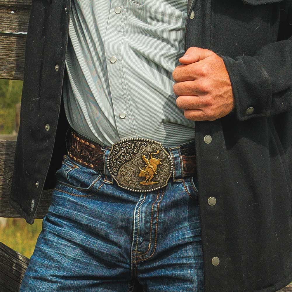 Montana Silversmiths Cowboy Up Bull Rider Buckle