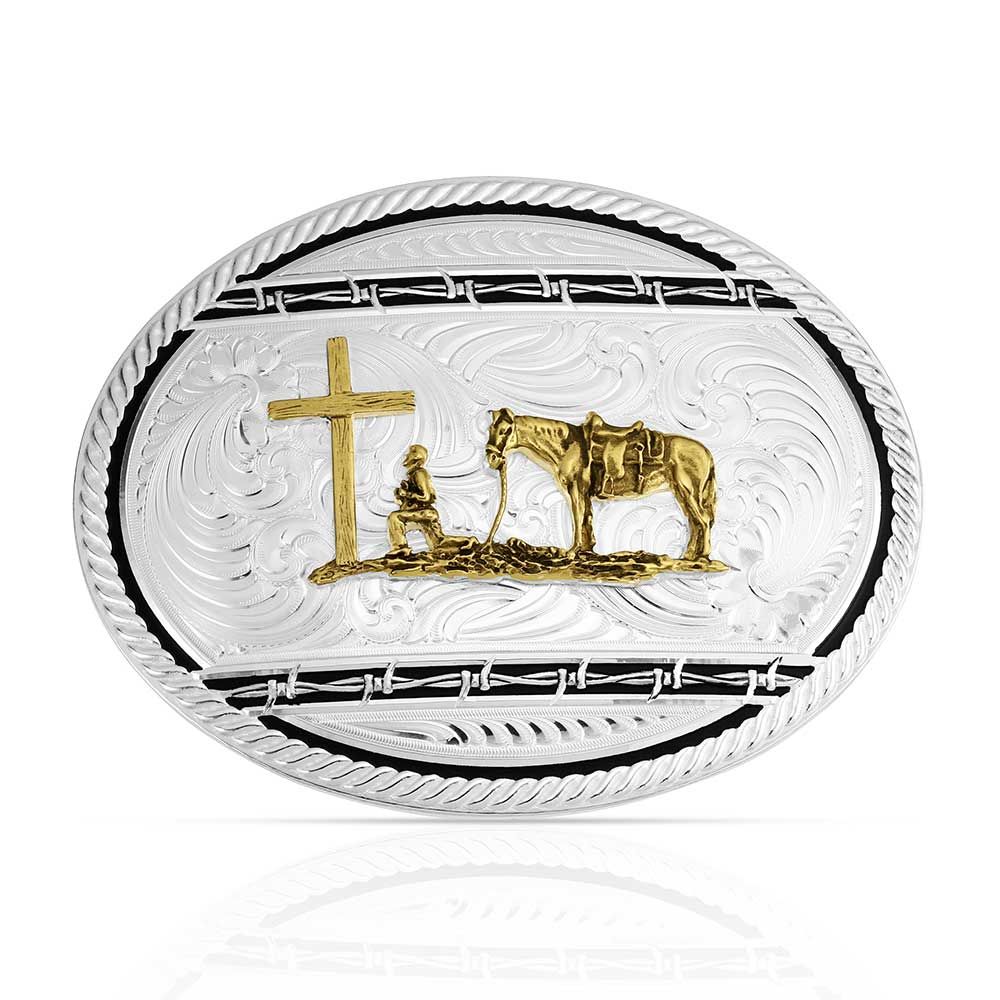 Montana Silversmiths Relentless Buckle with Christian Cowboy