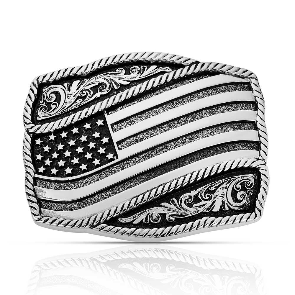 Montana Silversmiths Classic Impressions Waving American Flag Attitude Buckle