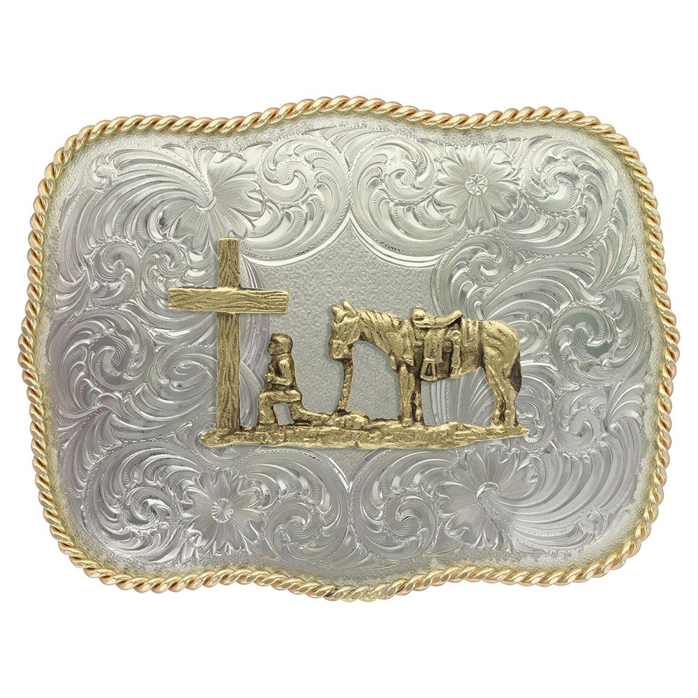 Montana Silversmiths German Silver Christian Cowboy Western Belt Buckle
