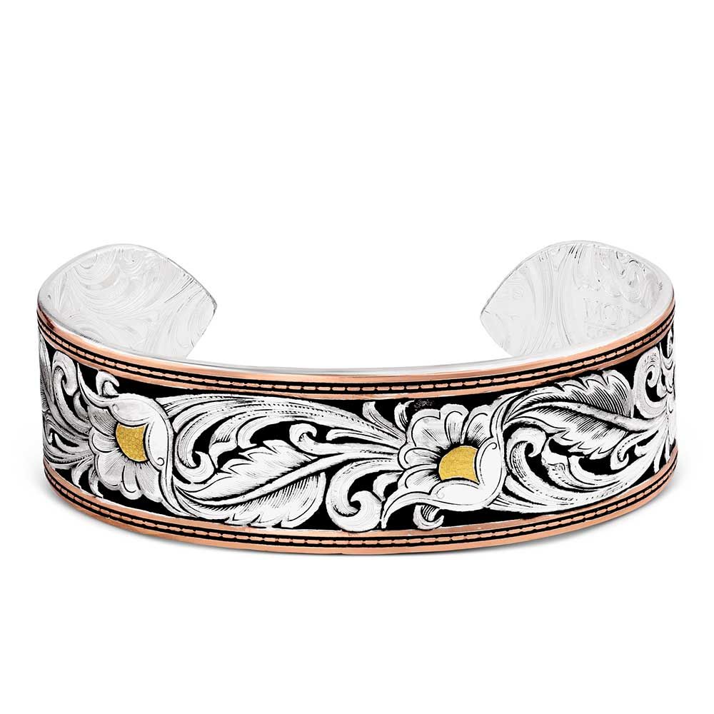 Montana Silversmiths LeatherCut Tri-Colored Floral Cuff Bracelet