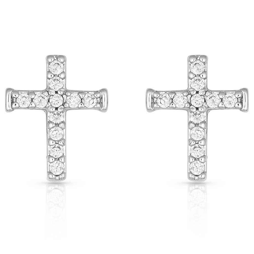 Montana Silversmiths Quiet Faith, Tiny Crystal Cross Earrings