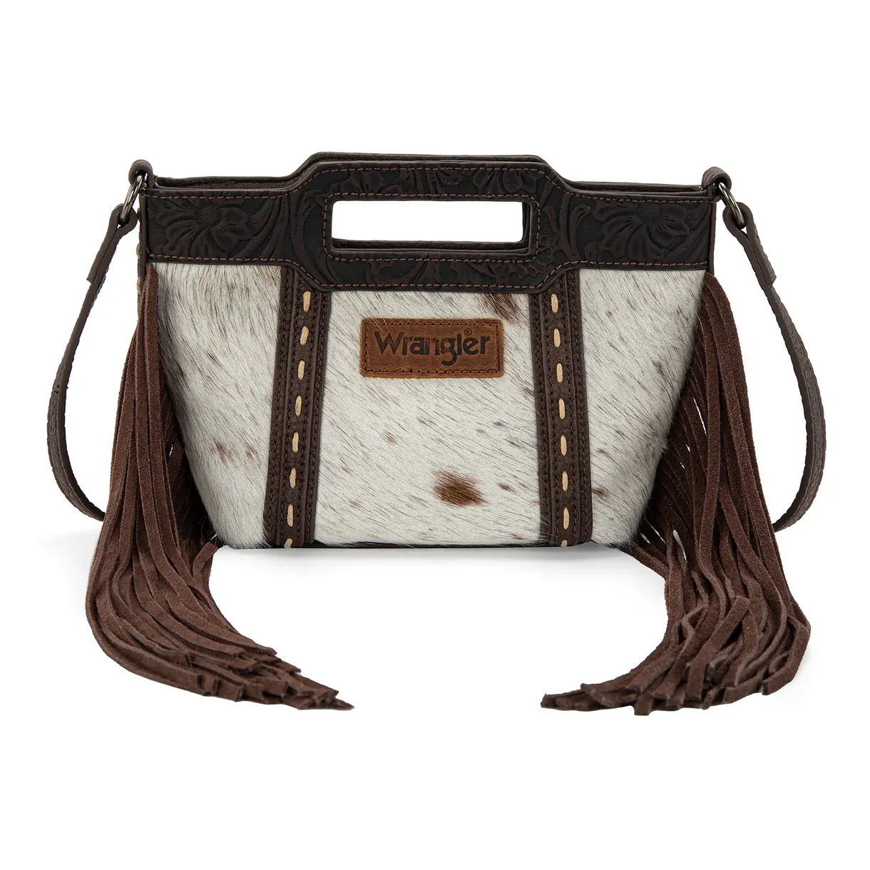 Wrangler Genuine Cowhide Yop Handle Fringe Crossbody-Coffee