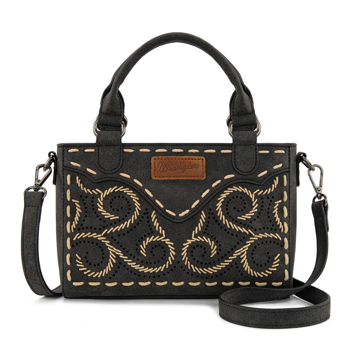 Wrangler Embroidered Swirl Mini Satchel/Crossbody, Color: Black