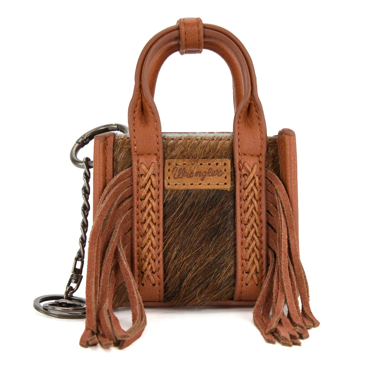 Wrangler Cowhide Mini Fringe/Tote Keychain Bag