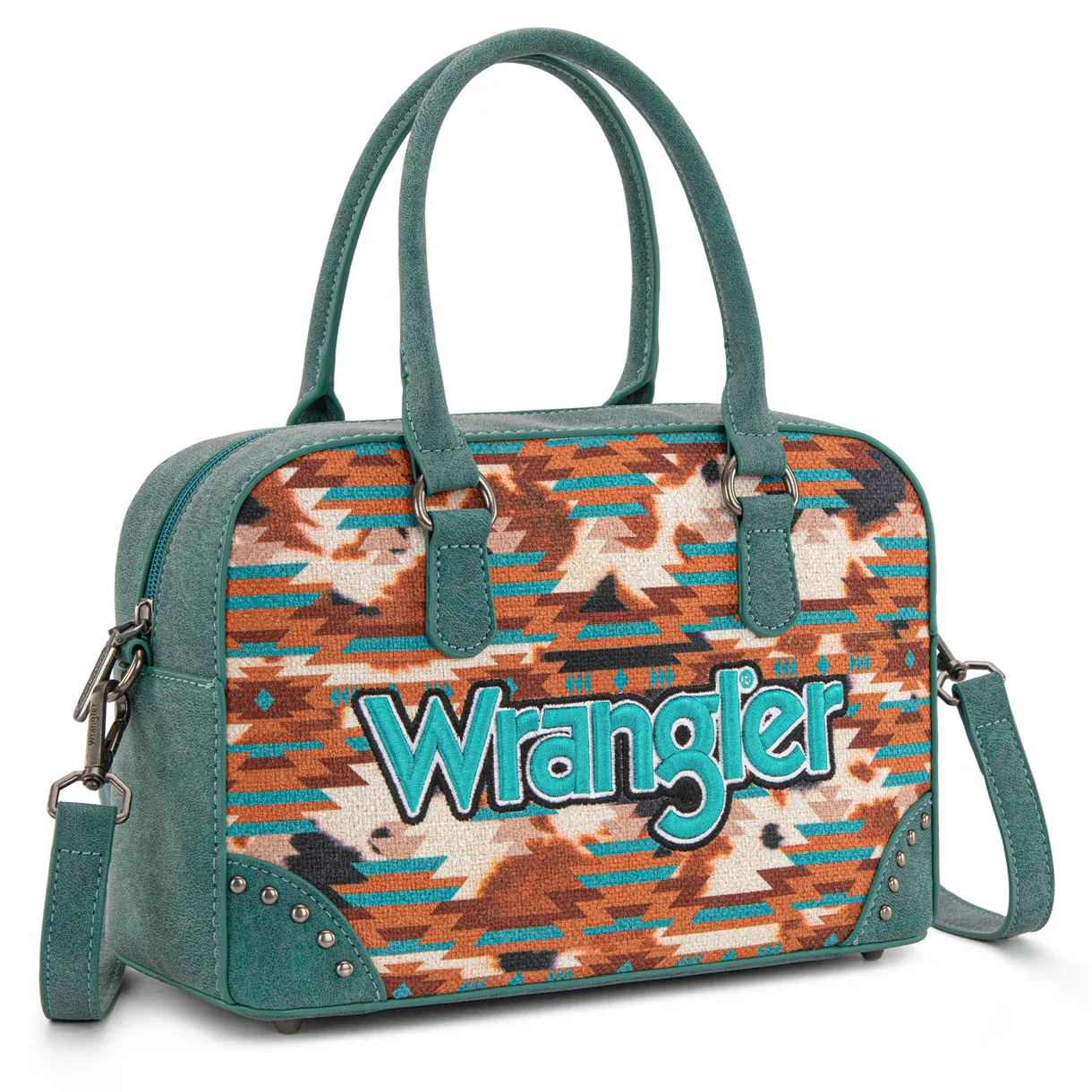 Wrangler Aztec Print Satchel/Crossbody, Color: Turquoise