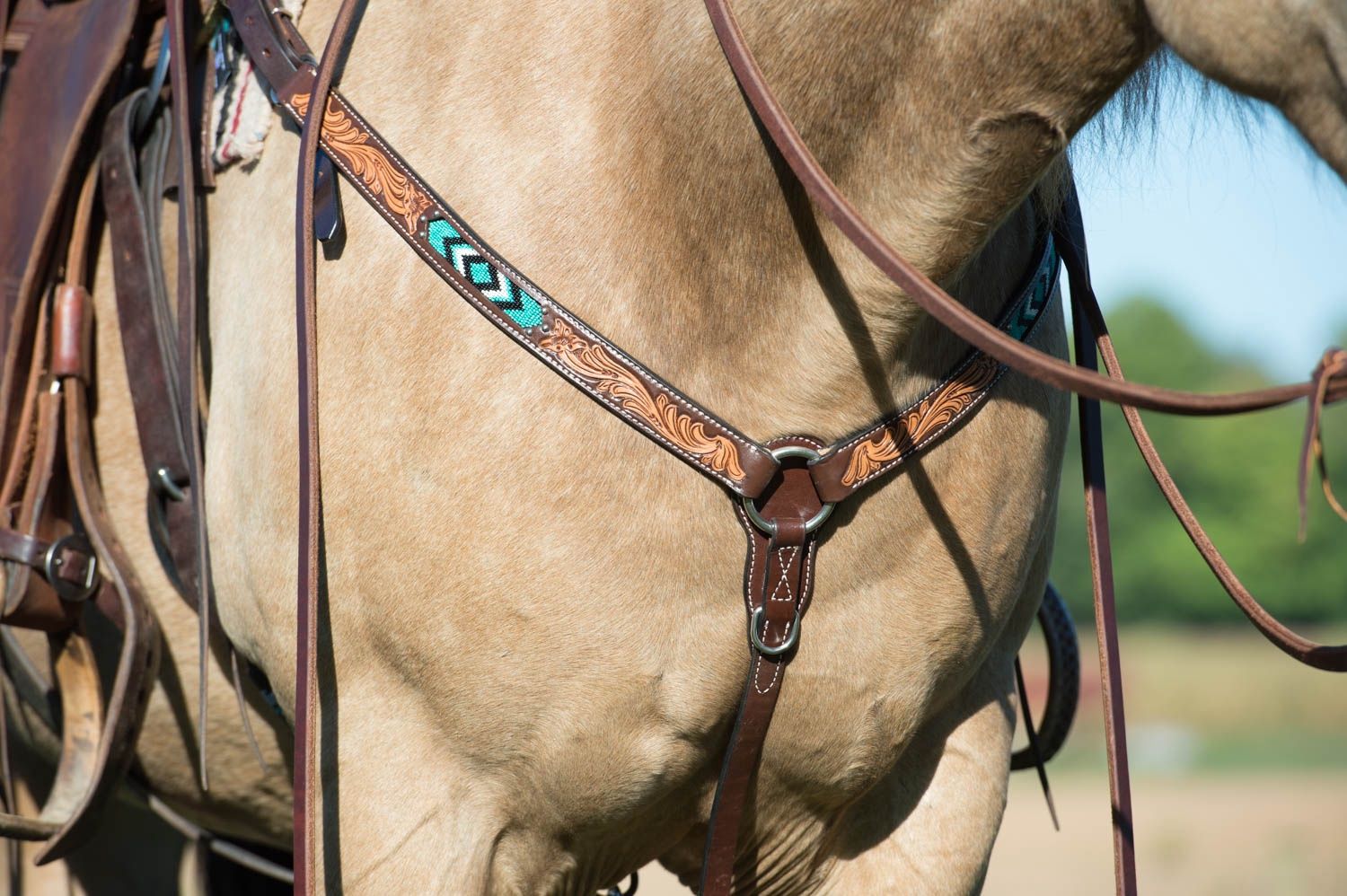 Weaver Equine Turquoise Cross Turquoise Beaded 1-1/4" Straight Breast Collar