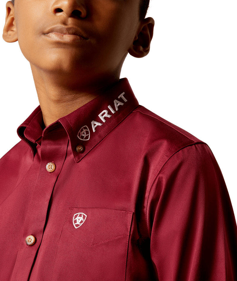 Ariat Youth Team Logo Twill Classic Fit Shirt, Color: Burgundy/White, Size: XS