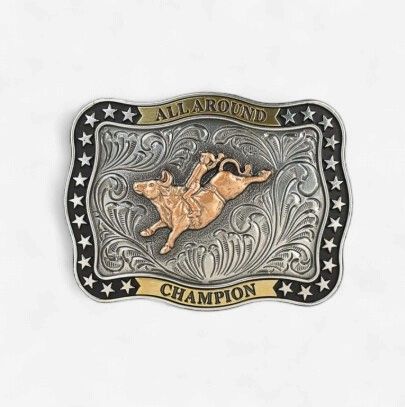Nocona Youth Rectangular Bull Rider Champion Buckle - Antique Silver / Antique Gold