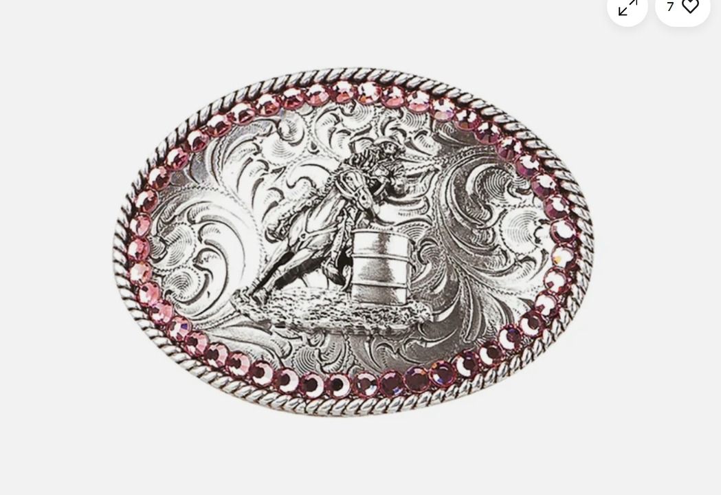 Nocona Youth Oval Rope-Edge Barrel Racer Pink Cross Buckle - Antique Silver