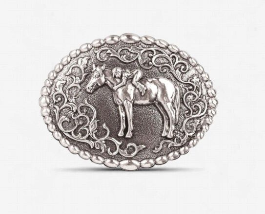 Nocona Youth Oval Dot-Edge First Love Buckle - Antique Silver