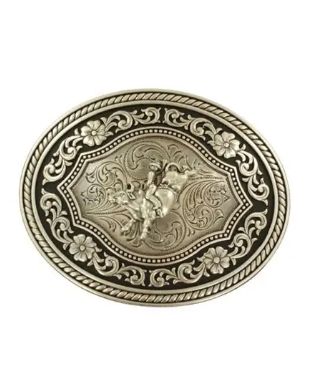 Nocona Oval Rope-Edge Scroll Bull Rider Buckle - Multi-Finish