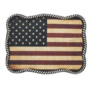 Nocona Rectangular Rope-Edge American Flag Buckle - Antique Nickel / Red