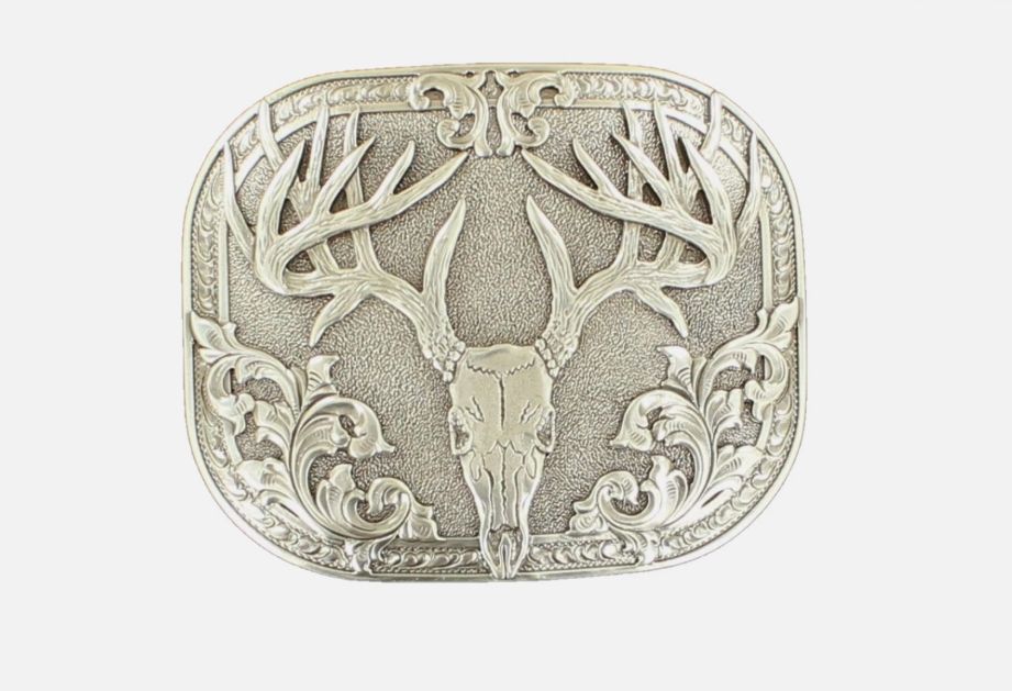 Nocona Rectangular Smooth-Edge Skull Buckle - Light Antique Silver / Rose Gold