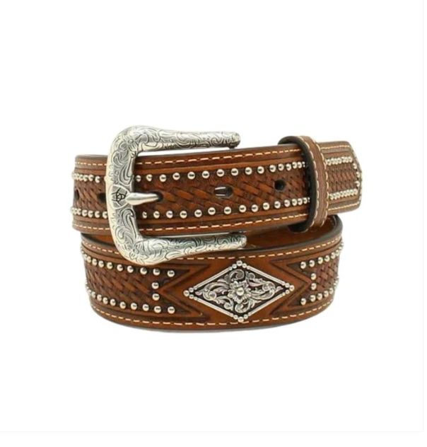 Ariat B1 1 / 4 Large Diamond Concho Nickel Hardware Tan-OLD, Color: Tan, Size: 20