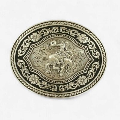 Nocona Oval Rope-Edge Scroll Vintage Saddle Bronc Buckle - Multi-Finish