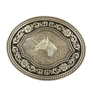 Nocona Oval Rope-Edge Scroll Horse Head Buckle - Multi-Finish
