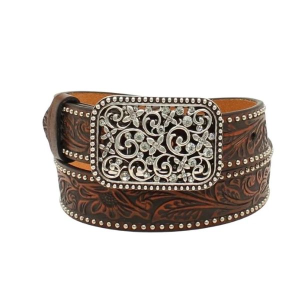 Ariat G1-1 / 4" Floral Embossed Nickel Hardware Brown