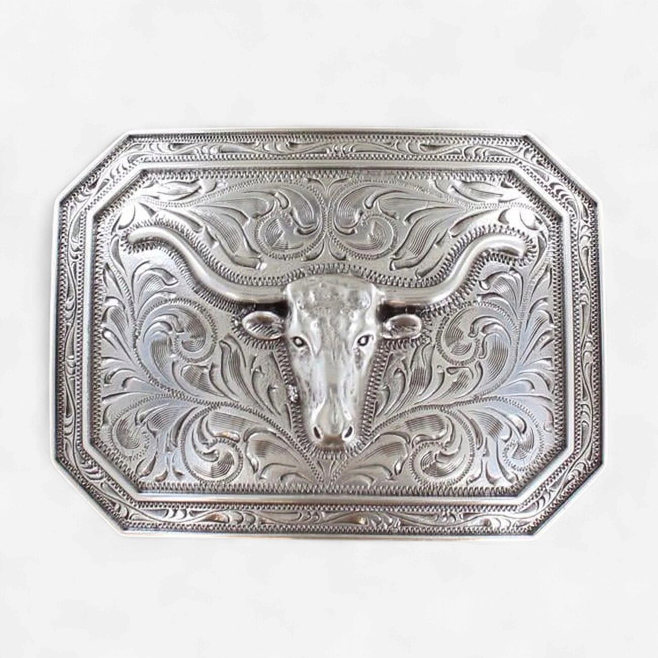 Ariat Rectangular Smooth Edge Longhorn Light Antique Silver / Rose Gold