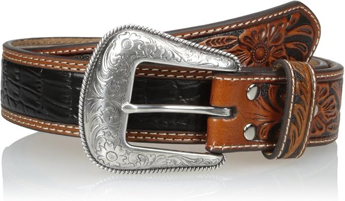 Nocona 1-1/2 Gator Body Tooled Tabs Black / Tan