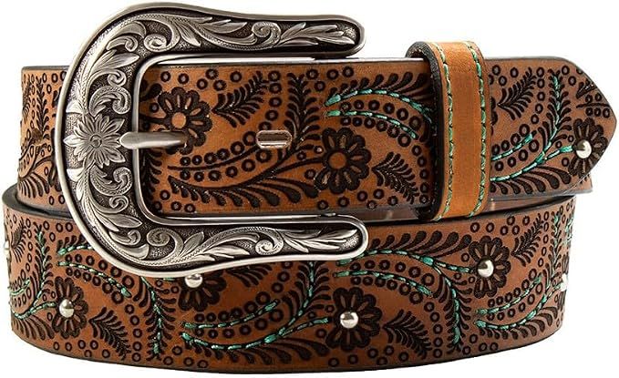 Nocona 1-1/2 Turquoise Stitch Paisley Brown