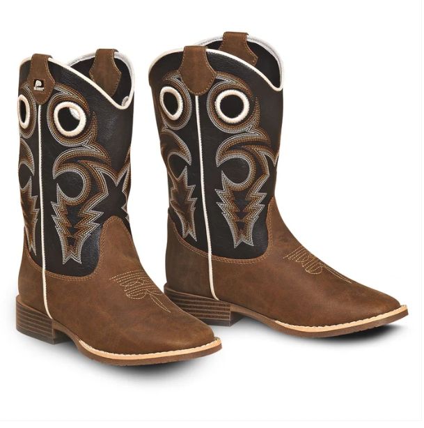 Double Barrel Trace Children's Western Boots - Brown, Color: Brown, Size: 9