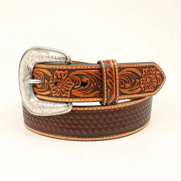 Ariat 1-1/2" Chocolate Embossed Tone-on-Tone Tabs Tan