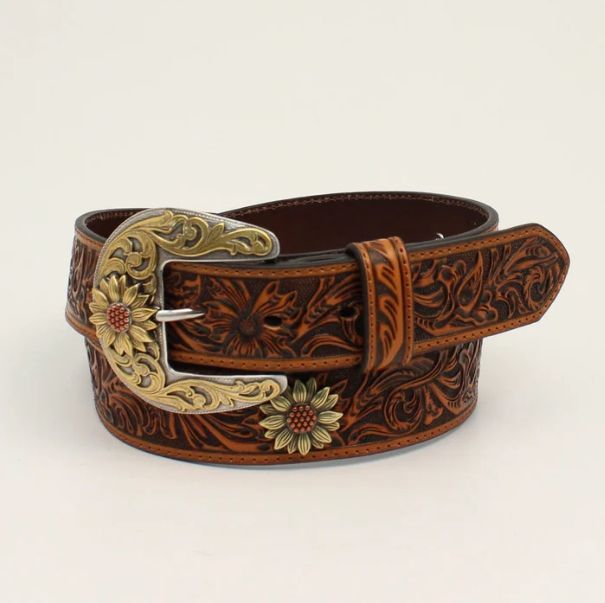 Ariat 1-1/2" Floral Tooled Sunflower Concho Tan
