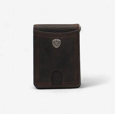 Ariat Bifold Money Clip Shield Concho Brown Rowdy, Color: Brown