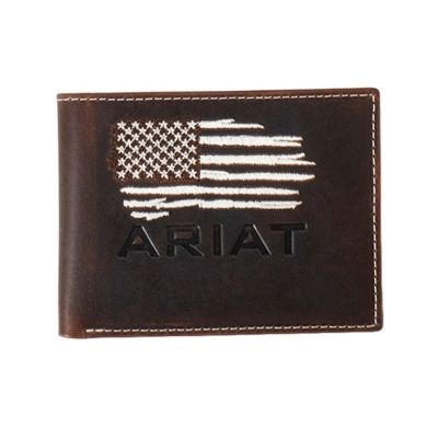 Ariat Bifold Passcase Wallet Distressed American Flag Dark Brown