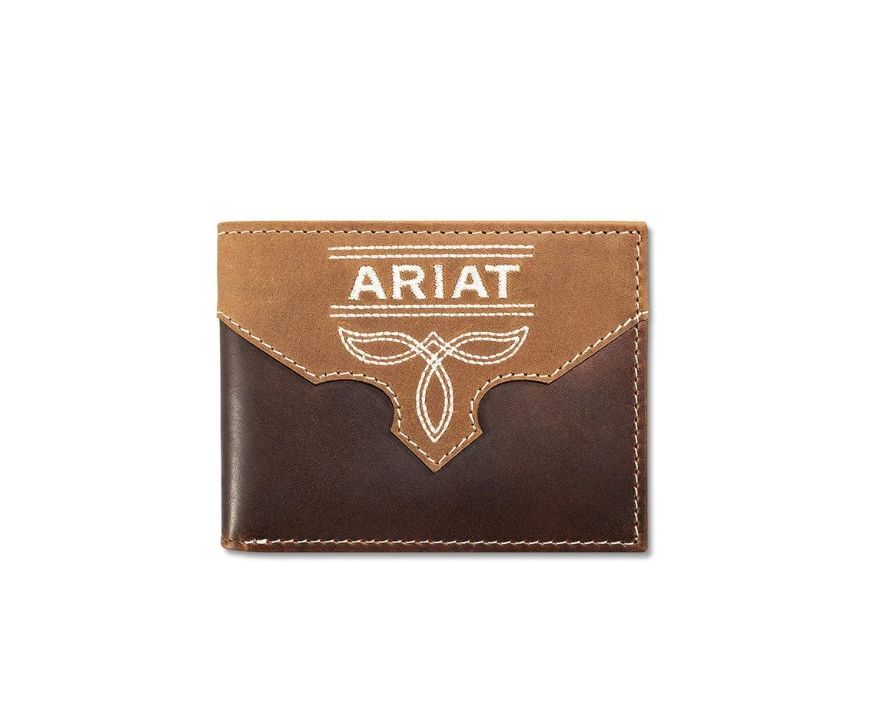 Ariat Bifold Passcase Wallet Boot Stitch Overlay Brown