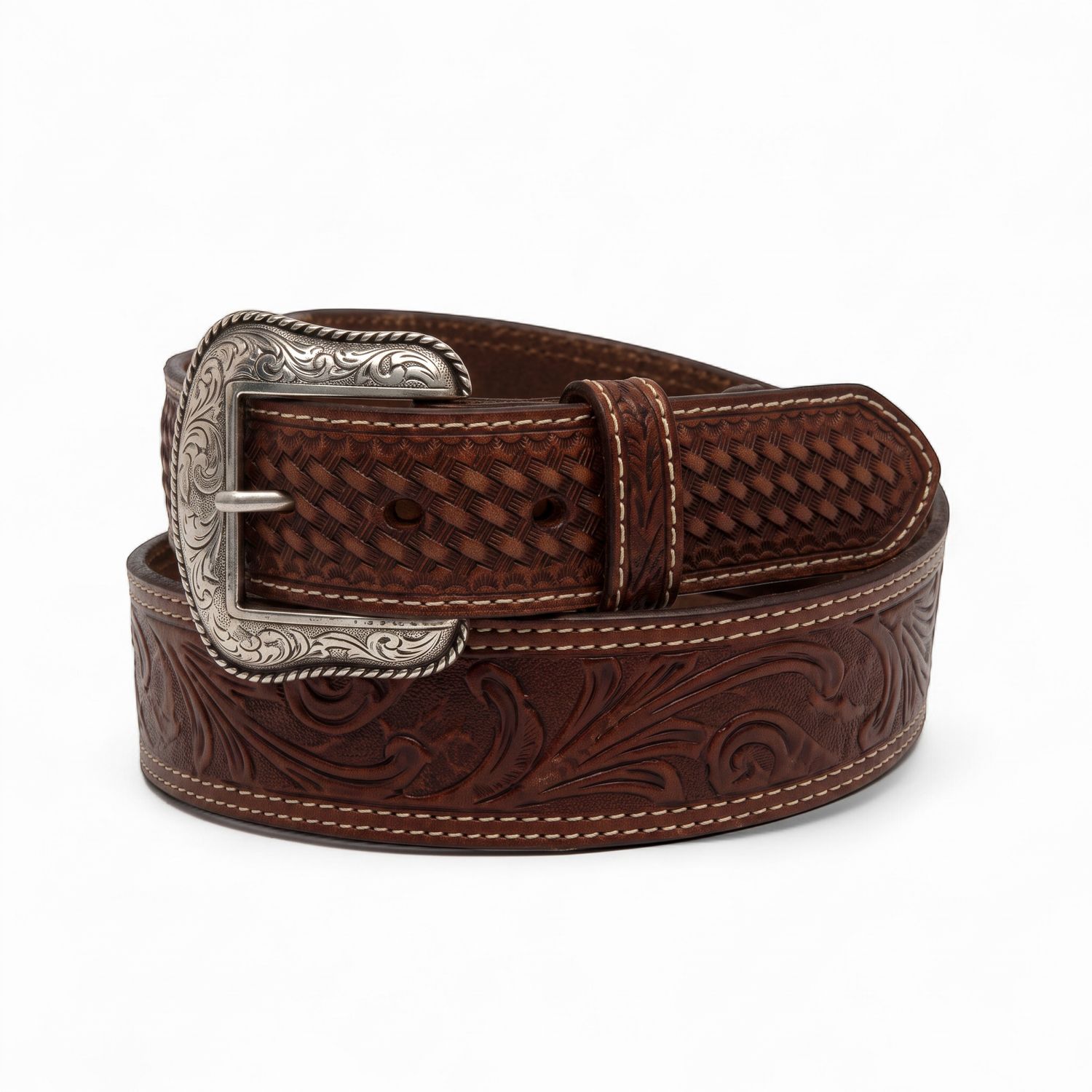 Nocona 1-7/8-1-1/2 Floral Tapr Basket-Weave Tabs Brown