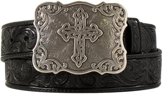 Nocona 1-1/2" Embossed Cross Strap Buckle Black