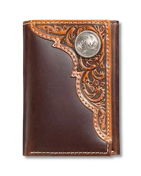Ariat Trifold Distressed Embossed Overlay Concho Tan