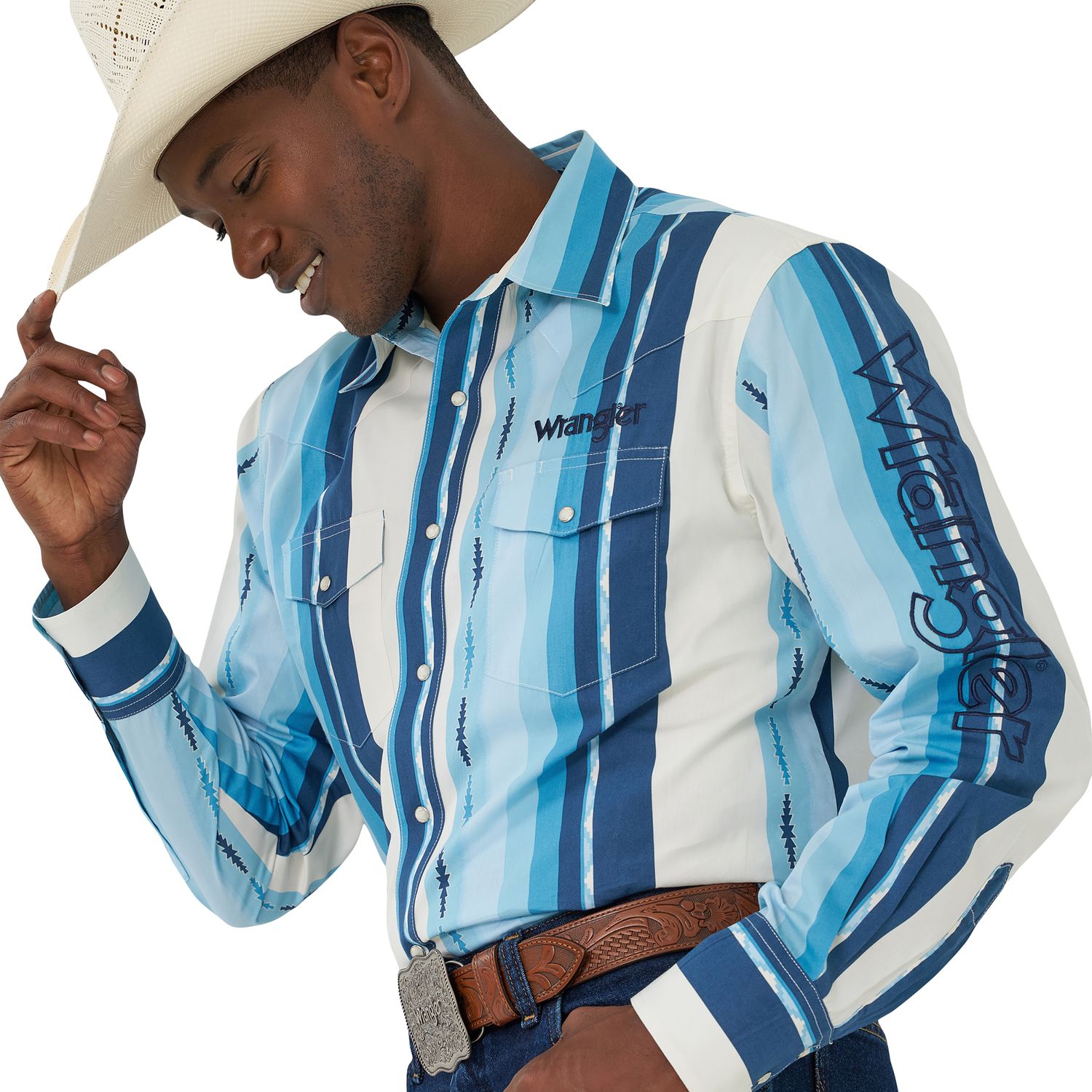 Wrangler® Long Sleeve Logo Shirt - Blue Multi