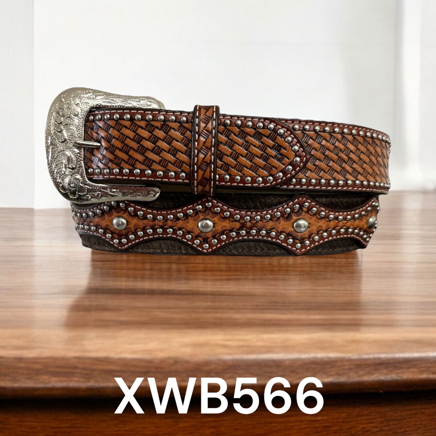 Twisted X Belt, Basket Weave billet, Nailhead Accents, cowhide