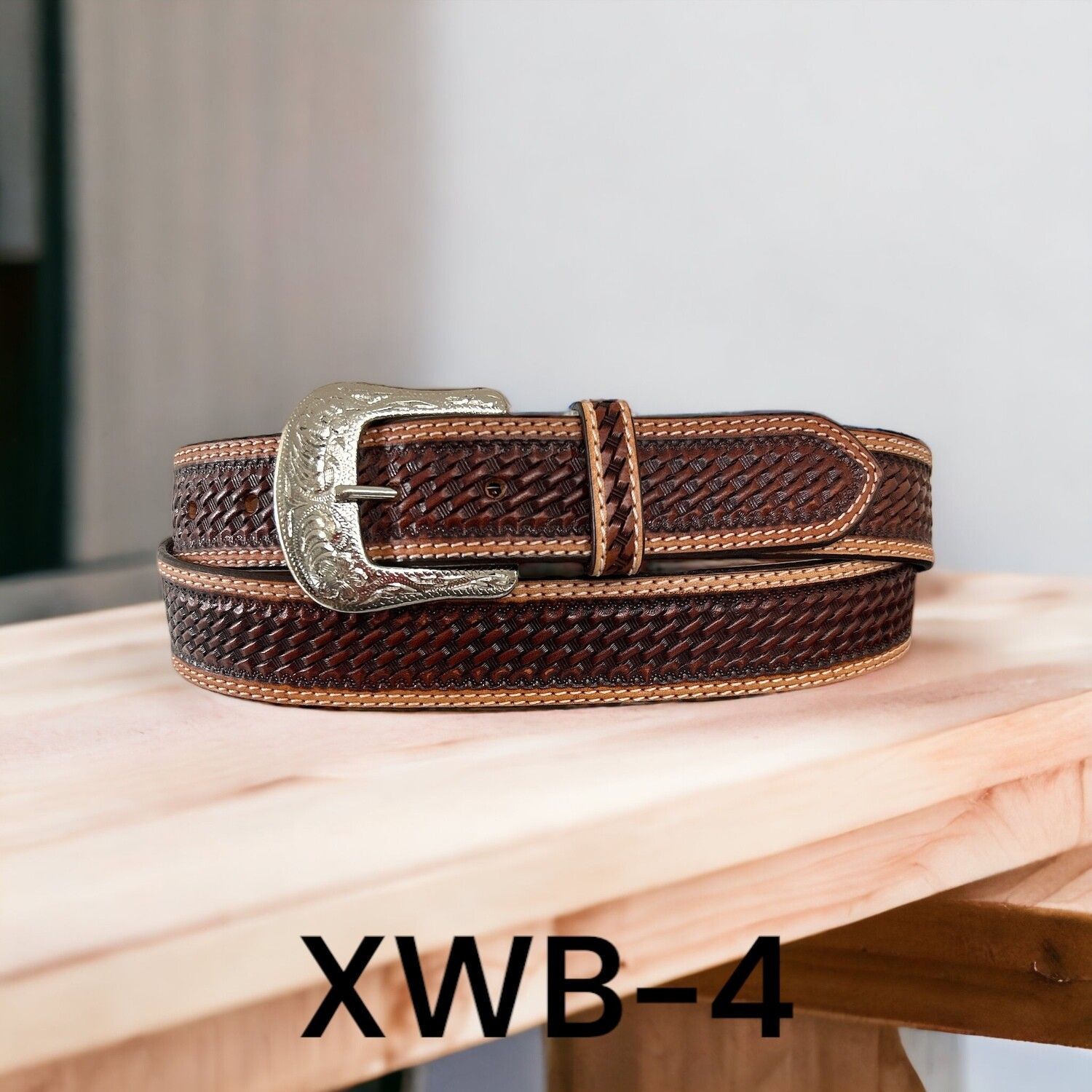 Twisted X Belt, Leather, Basket, Double Stitch Edge