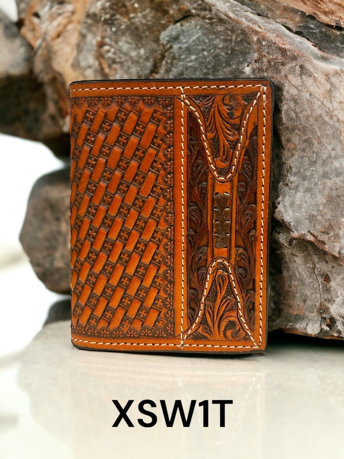 Twisted X Wallet, Trifold with Basket Tooling, Rawhide Weaving, Filigree